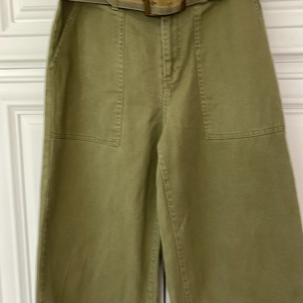 Who What Wear Olive cropped high rise Wide Leg Pants Sz 6 / GAP belt size M 34 - Picture 5 of 16